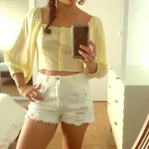 Summer lightcotton stripe button crop